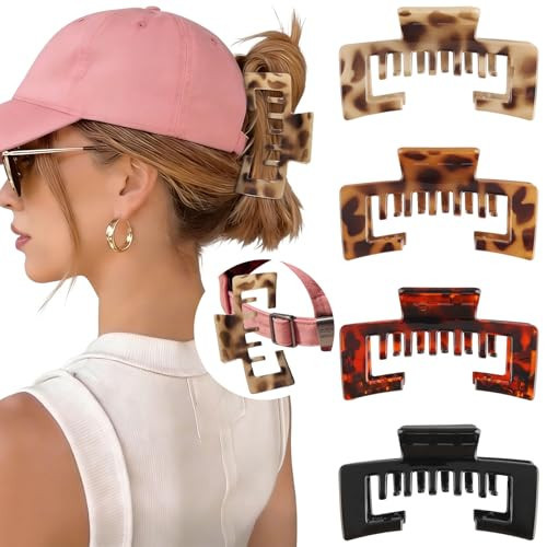 Hat-Friendly Claw Clips for Baseball Caps - 4 Pcs Trucker Hat Hair Clips for Women, Claw Clips for Thick Hair Hat Hairstyles, Gifts Hair Accessories | Amazon (US)