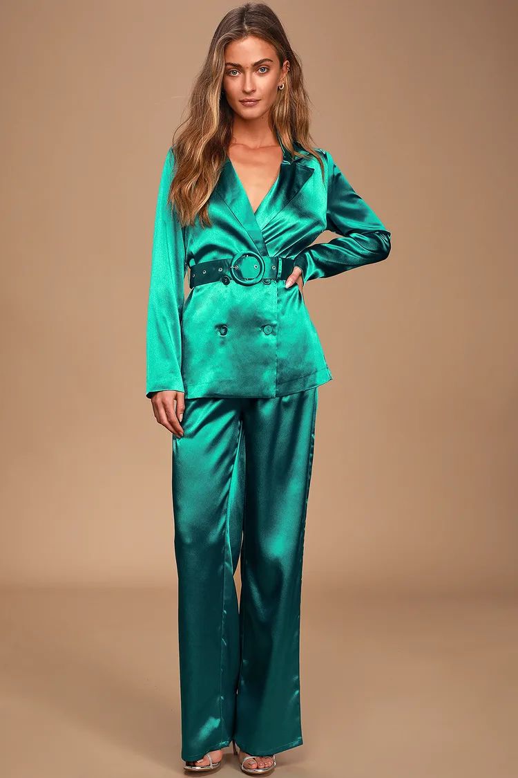 Quest Teal Blue Satin Wide-Leg Pants | Lulus (US)