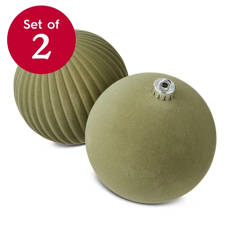 2 Count Light Green Velvet-Feel Jumbo Shatterproof Christmas Ornament, 5.9", by Holiday Time | Walmart (US)