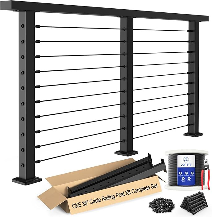 CKE 10ft-15ft Complete Set 36" Cable Railing Post Kit, 3Pack Black Level Drilled Line Posts(35"x2... | Amazon (US)