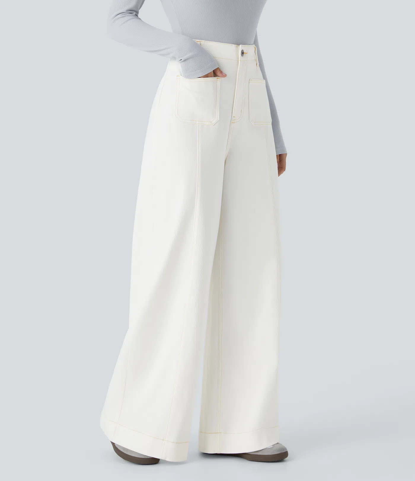 Women’s Halara Flex™ High Waisted Pockets Washed Casual Wide Leg Jeans - Halara | HALARA