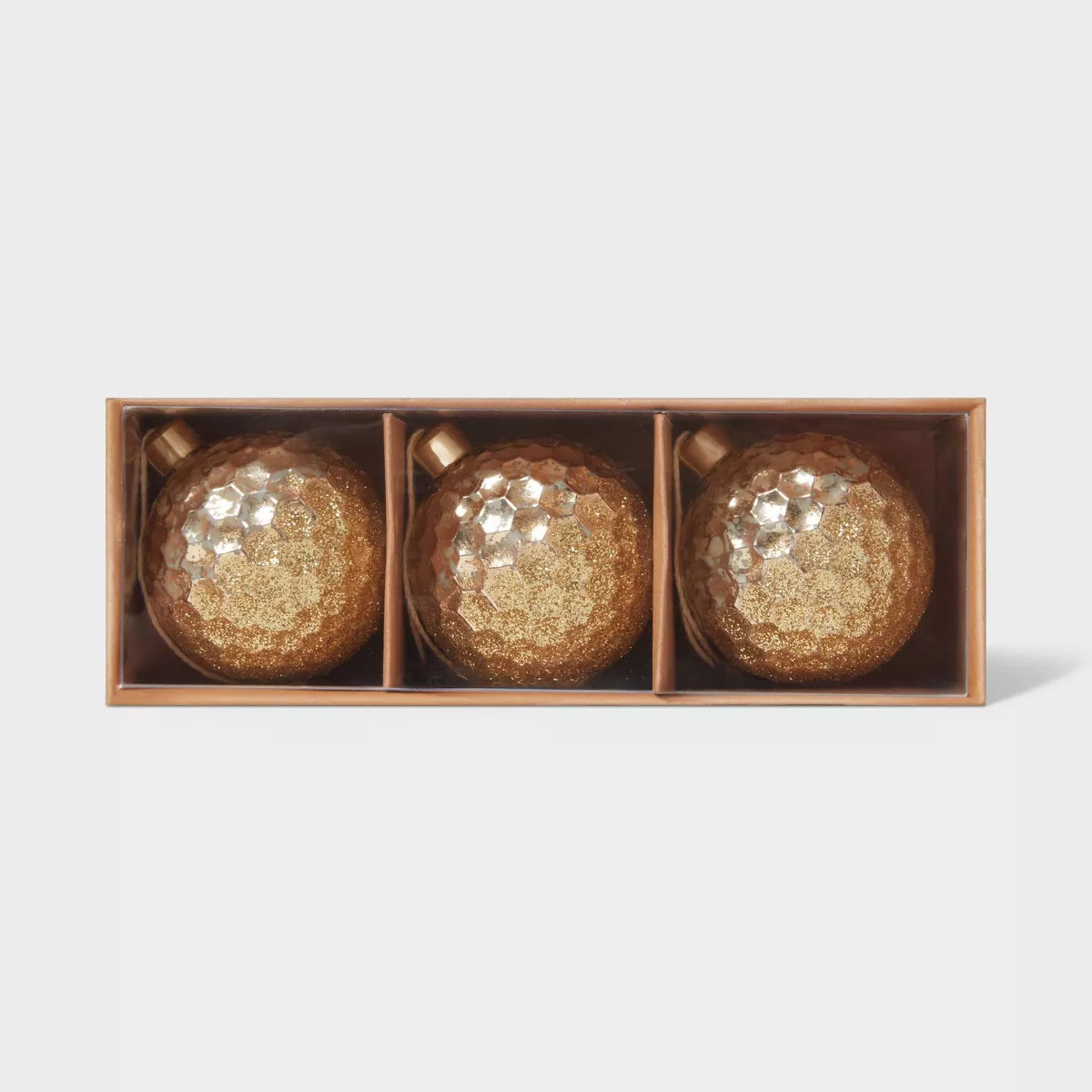 3pc Glittered Shatter-Resistant Round Mini Christmas Tree Ornament Set Gold - Wondershop™: Indo... | Target