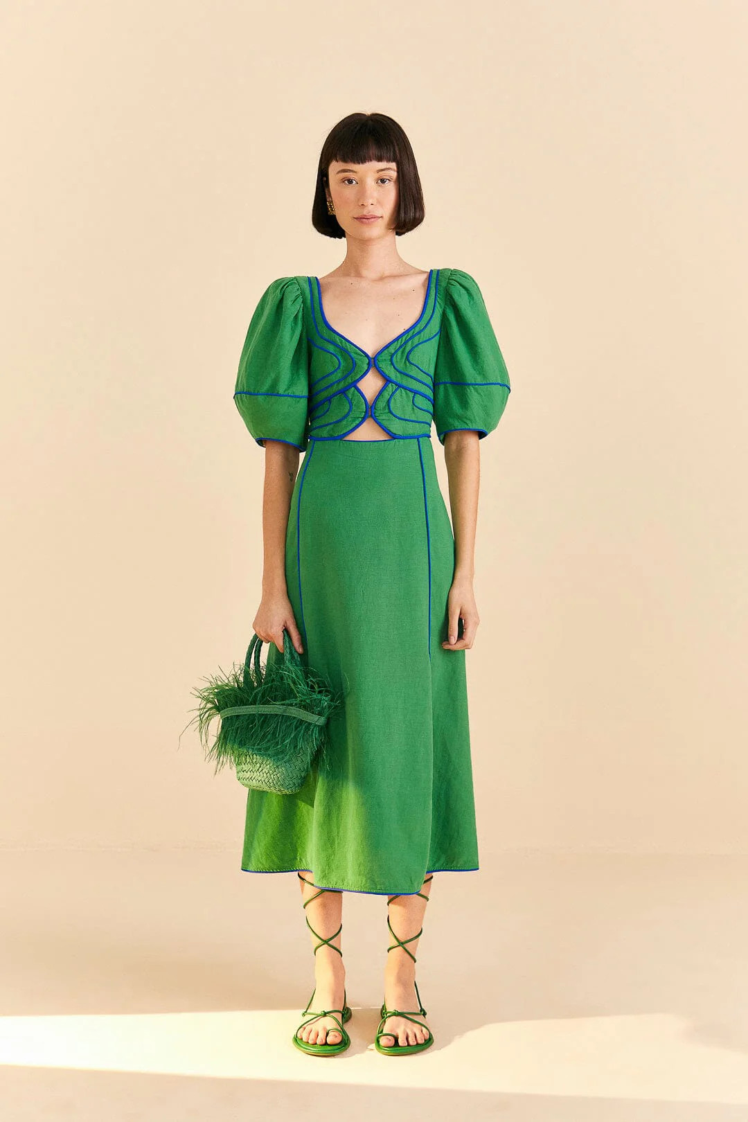 green topstitched midi dress | FarmRio (US)