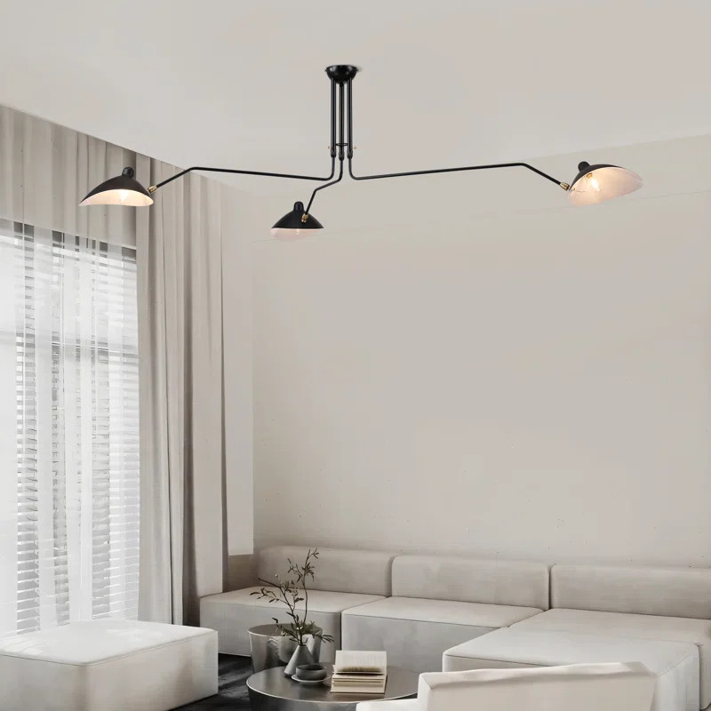Three Arm Ceiling Lamp Pivoting Rotating Black Arm Shade Semi Flush Mount | Wayfair North America