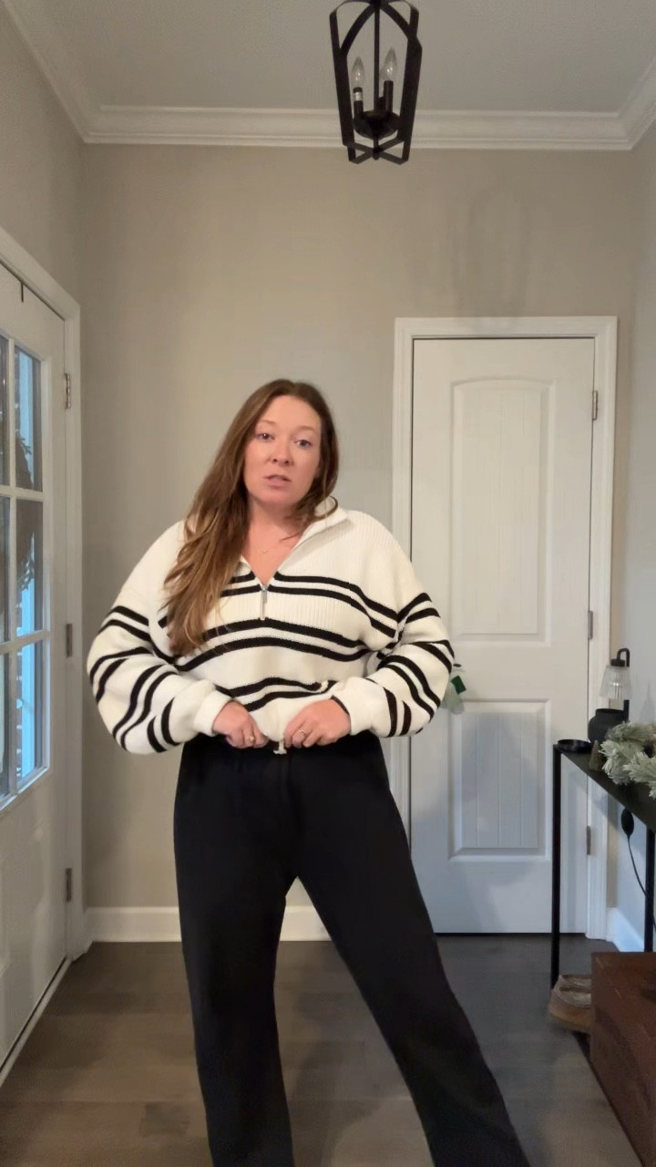 Quarter zip / tts wearing a medium 
Wide leg black sweatpants / tts wearing a medium 
Nike sneakers : tts 

#LTKSaleAlert #LTKootd #LTKFindsUnder100