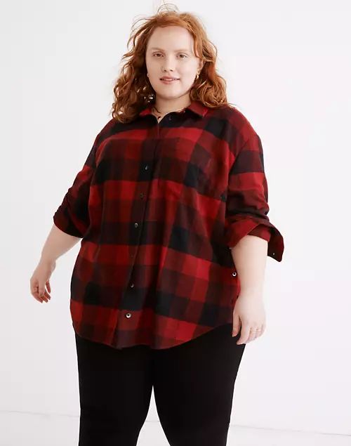 Plus Flannel Side-Button Oversized Ex-Boyfriend Shirt in Buffalo Check | Madewell