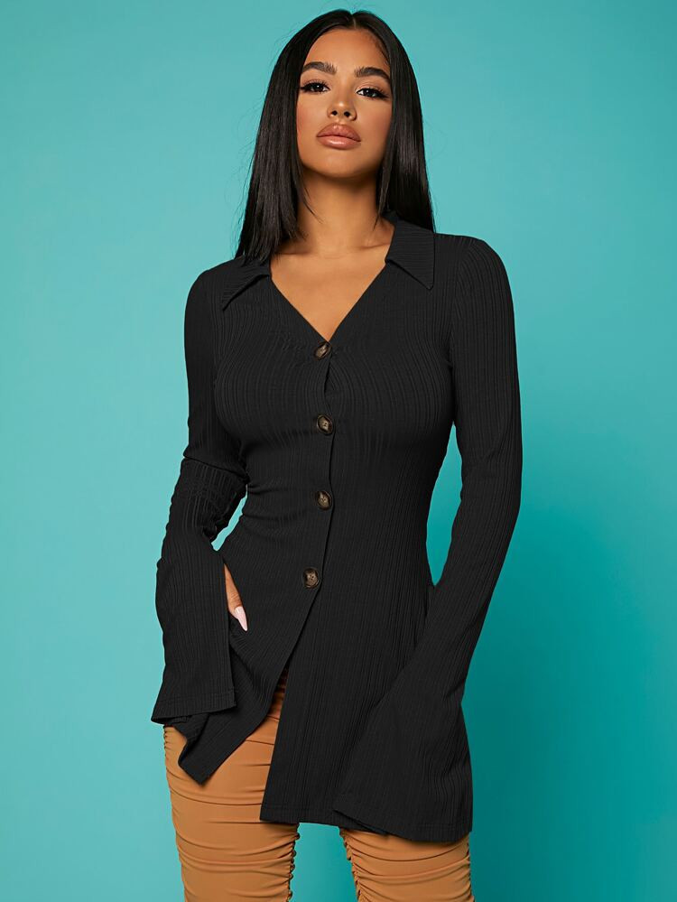 SHEIN SXY Ribbed Knit Split Sleeve Button Up Top
       
              
              $14.49     ... | SHEIN