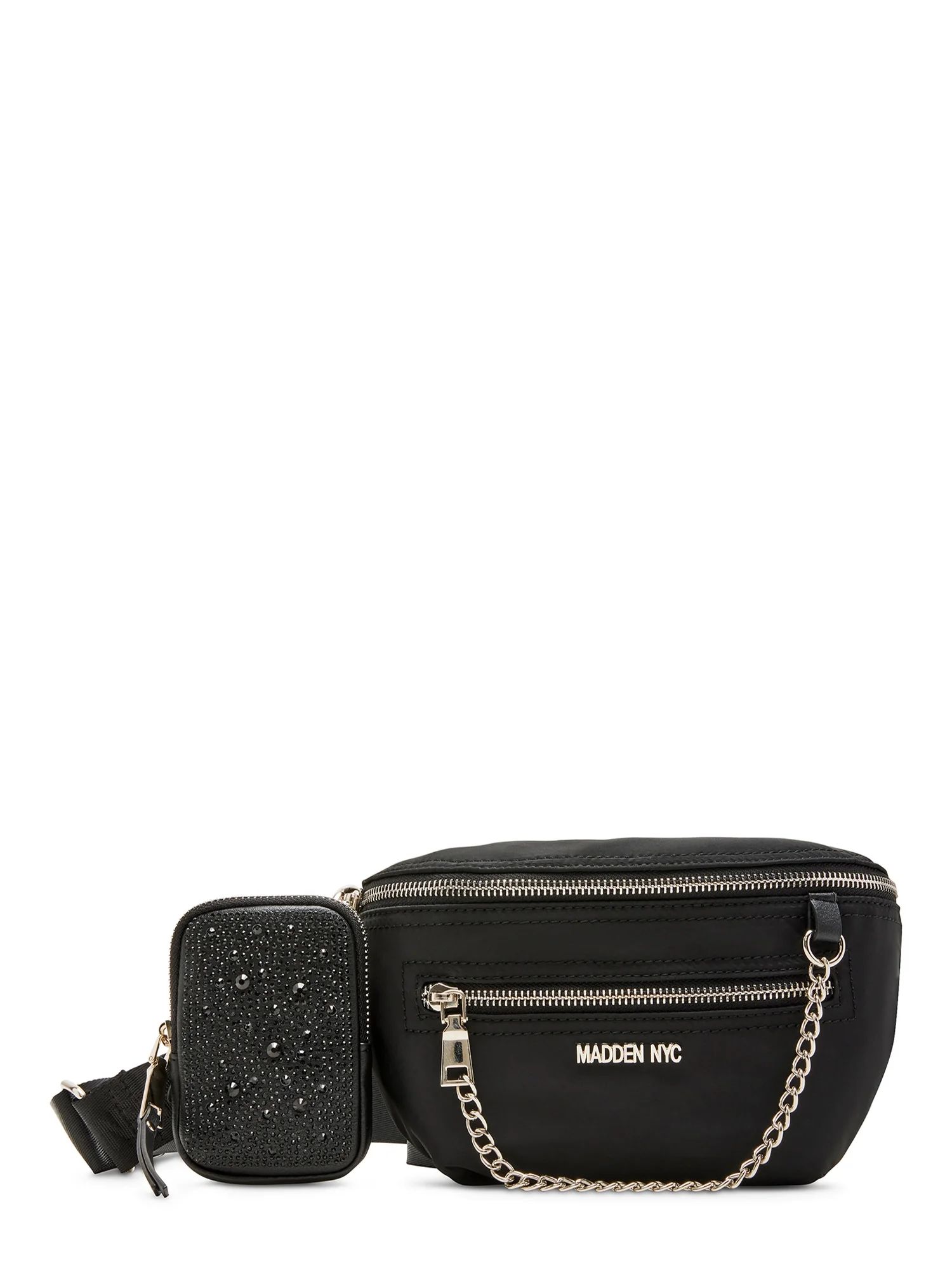 Madden NYC Women's Chain Pocket Fanny Pack with Embellished Pouch, Black | Walmart (US)