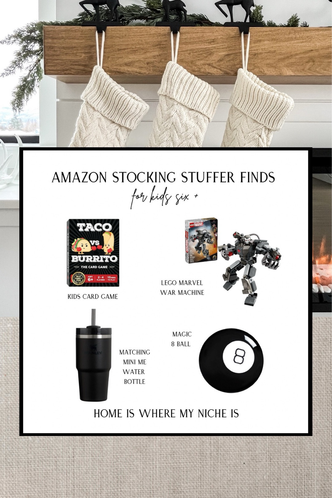 A M A Z O N / stocking stuffer finds for kids 6+

+ kids card game
+ marvel lego action figure
+ magic 8 ball
+ matching mini me black Stanley water bottle
+ superhero brush

Amazon Canada | Unisex |
Boys | Girls | Christmas Gifts

#LTKcanada #LTKkids #LTKgiftguide