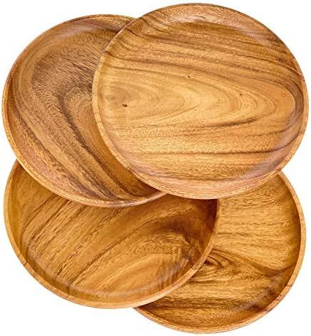 Wrightmart Wooden Plates Set of 4 Wood Servers, Dinnerware Handcrafted of Acacia Hardwood Versati... | Amazon (US)