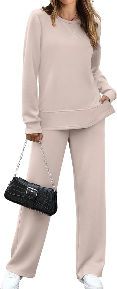 OFEEFAN Women's 2 Piece Lounge Set Travel Airport Outfits Side Slit Tracksuit Wide Leg Loungewear... | Amazon (US)