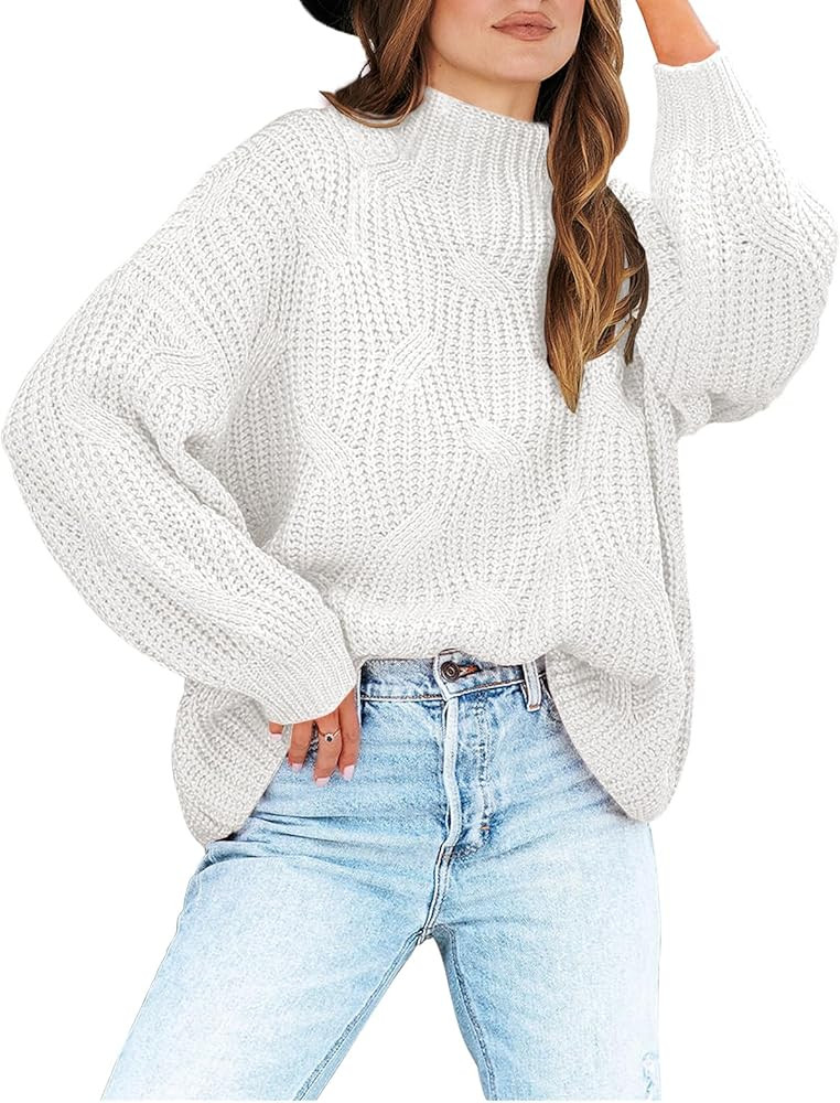 ANRABESS Women's Oversized Mock Turtle Neck Long Sleeve Casual Loose Fit Chunky Cable Knit Fall P... | Amazon (US)