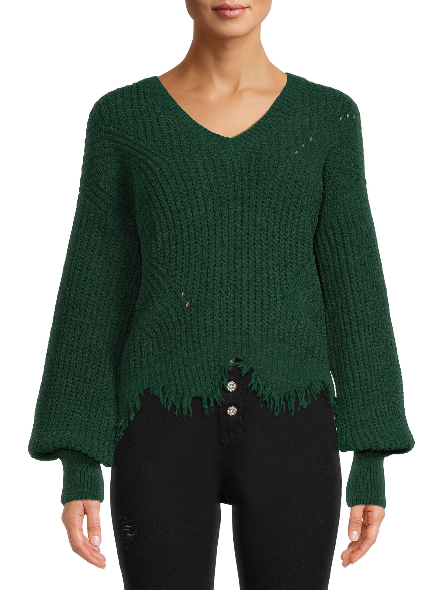 No Boundaries Juniors' Chenille Destructed Sweater | Walmart (US)