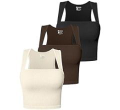 OQQ Women's 3 Piece Tank Tops Strappy Sleeveless Square Neck Stretch Tee Shirts Crop Camis | Amazon (US)