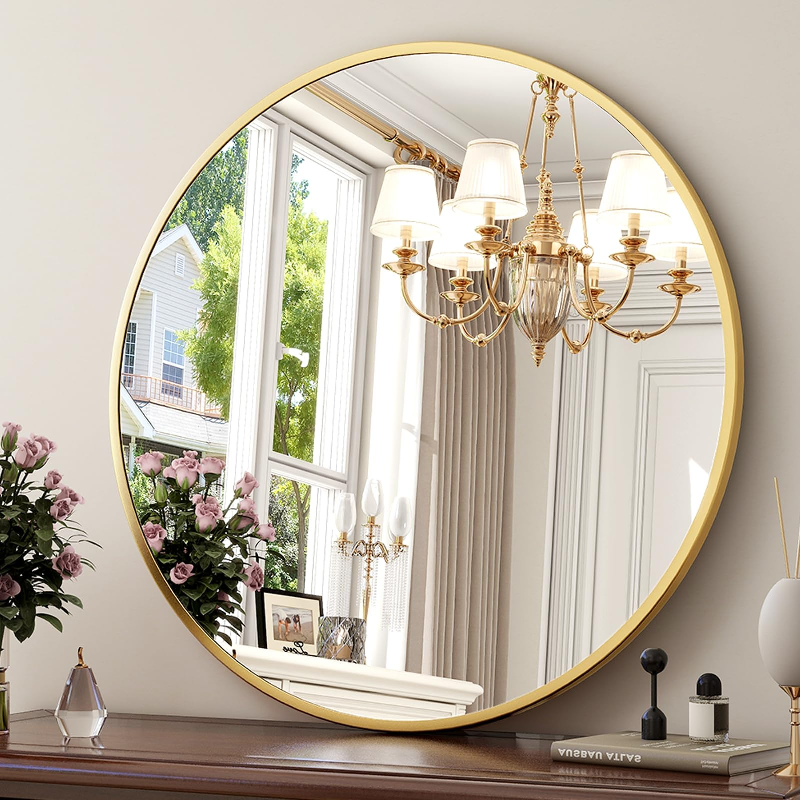 30 Inch Round Mirror - Circle Mirrors for Bathroom, Entryway and Living Room Wall Decor, Modern H... | Amazon (US)