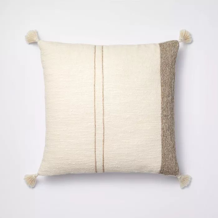 Striped Jute Embroidered Square Throw Pillow Cream/Neutral - Threshold™ designed with Studio Mc... | Target