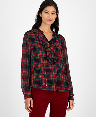 Women's Plaid Ruffled Top | Macy's