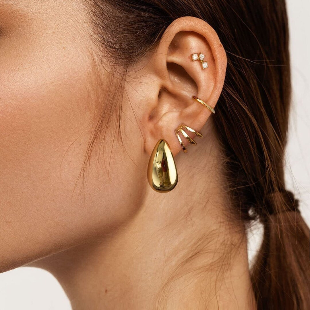 Chunky Vintage Teardrop Earrings, Vintage Studs, Gold Dome Drop Earring, Water Drop Silver/Gold G... | Etsy (US)