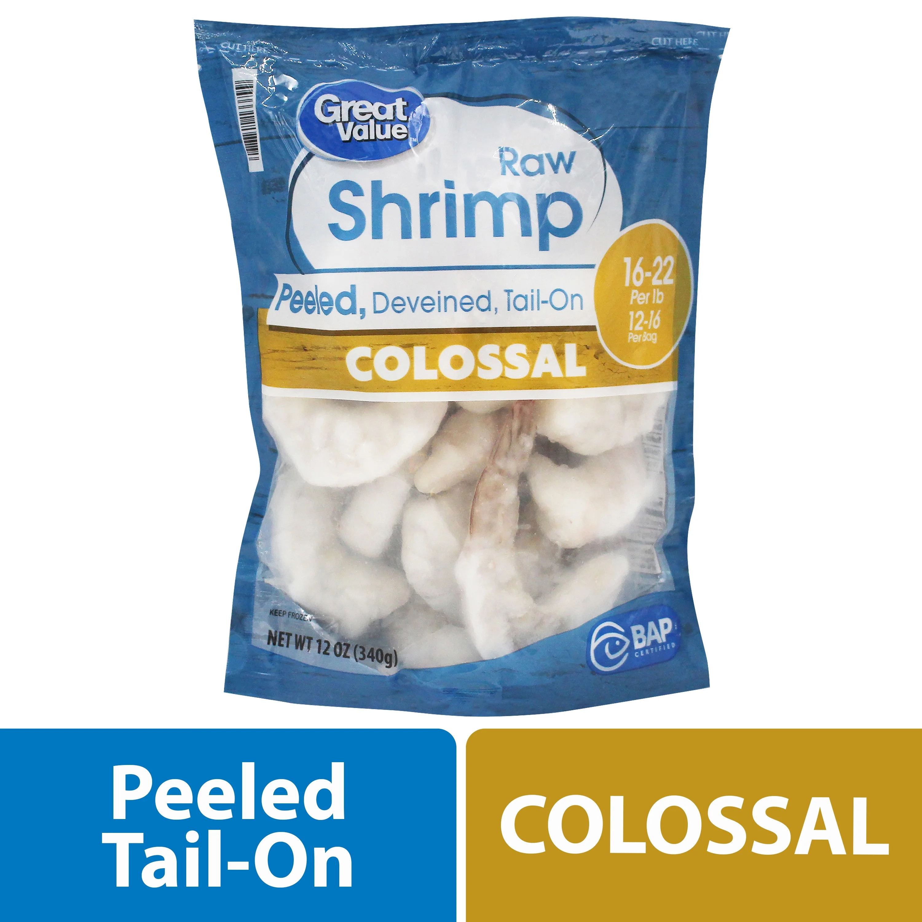 Great Value Frozen Raw Colossal Peeled Deveined Tail-on Shrimp, 12 oz (16-22 Count per lb) - Walm... | Walmart (US)