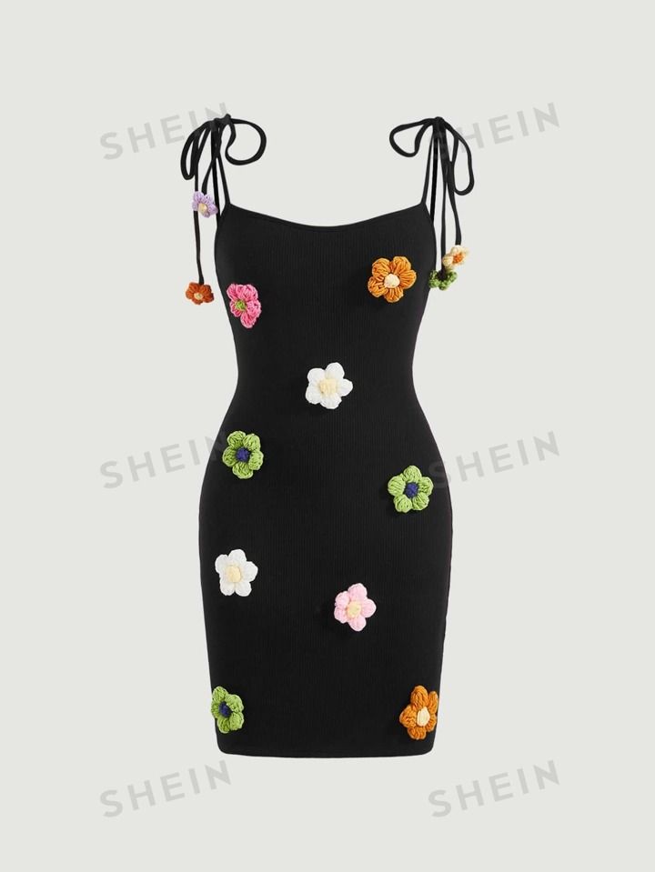 SHEIN MOD Floral Patched Tie Shoulder Cami Dress | SHEIN