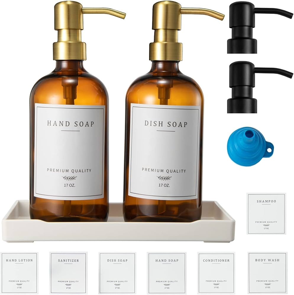 Amazon.com: Glass Soap Dispenser for Kitchen Sink,Farmhouse Kitchen Dish Soap Dispenser&Hand Soap... | Amazon (US)