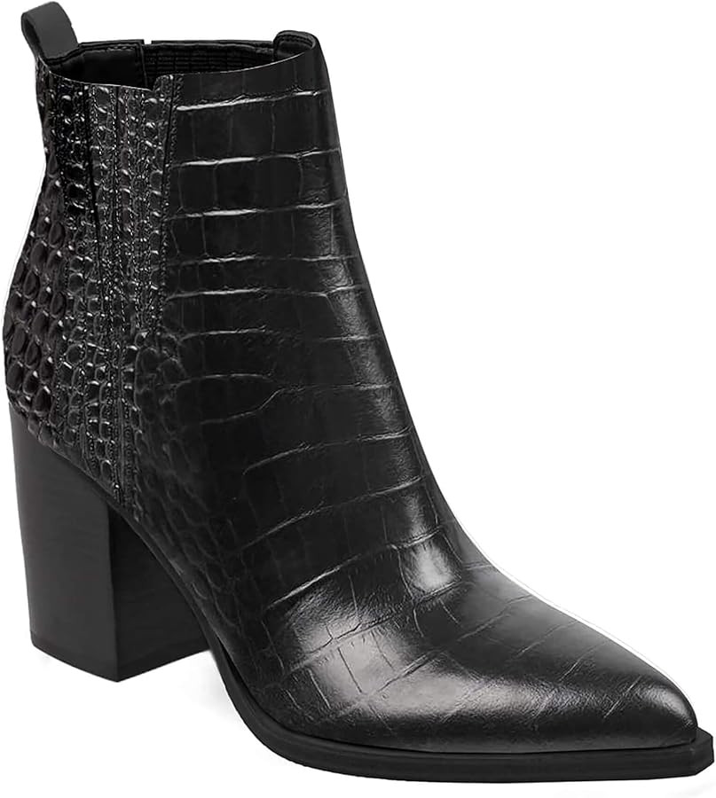 Imily Bela Womens Ankle Boots Pointed Toe Chunky Stacked Mid Heeled Faux Suede Leather Booties | Amazon (US)