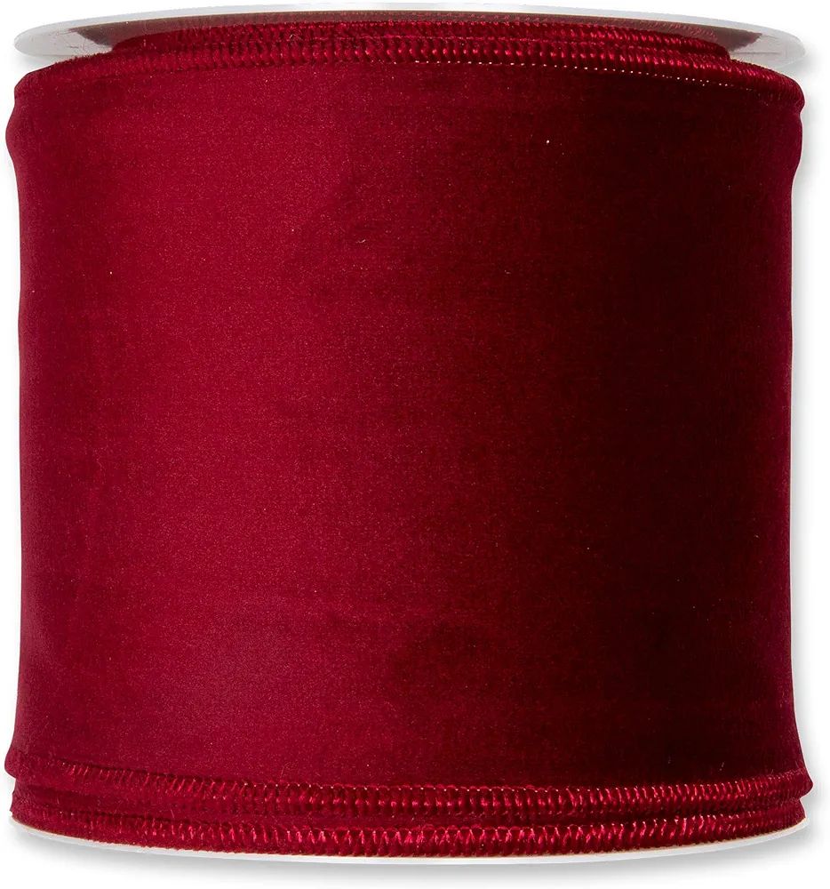 Floristrywarehouse Burgundy Red Christmas Velvet Fabric Ribbon 4 inches Wide on 9 Yards roll. Wir... | Amazon (US)