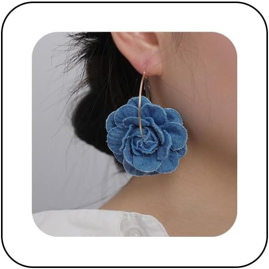 Vintage Denim Flowers Dangle Earrings for Women Chic Silver Post Earrings Big Boho Hoop Earrings ... | Amazon (US)