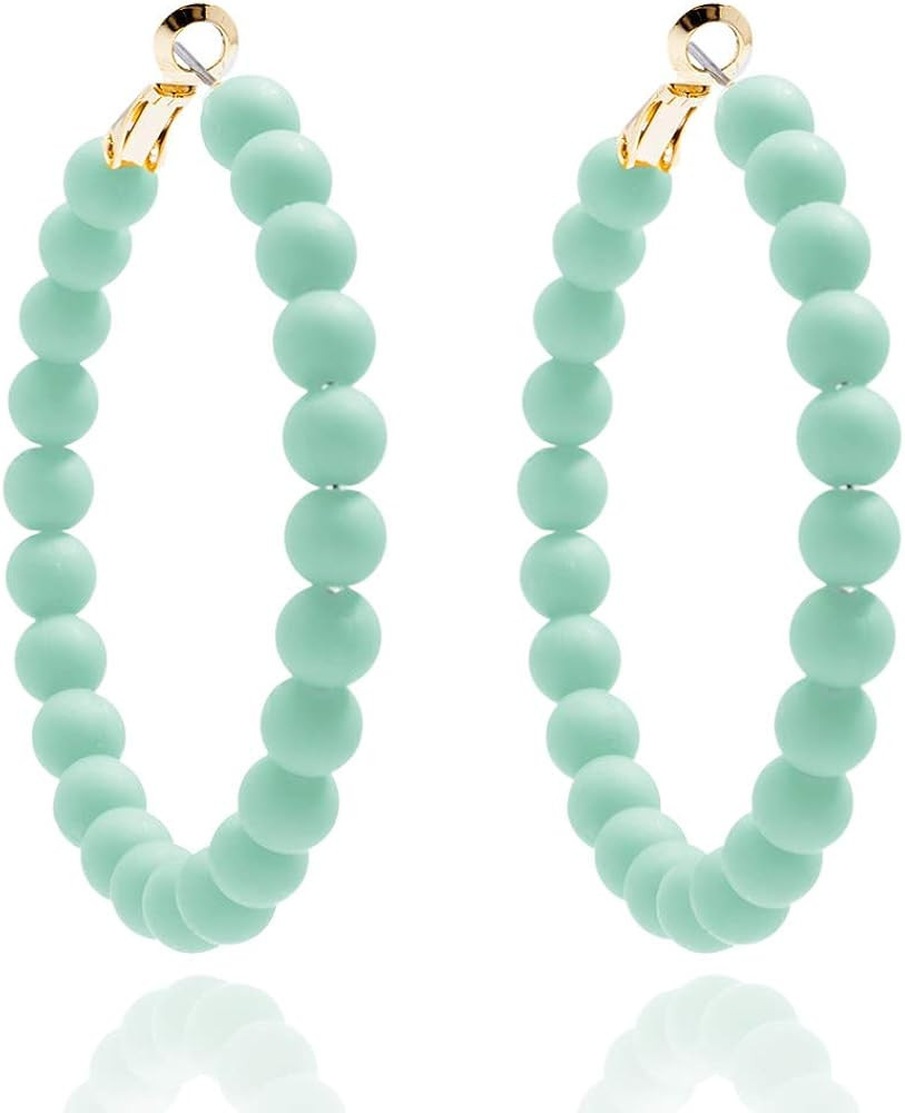 ZENZII Beaded Hoop Earrings Bohemian Circle Round Bead Earrings Chic Dangle Earrings for Women an... | Amazon (US)