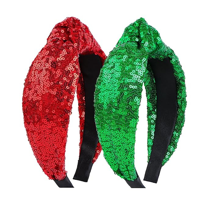 Christmas Knot Headbands for Women Red Sequins Hairband Wide Glitter Headband Girls Christmas Spa... | Amazon (US)