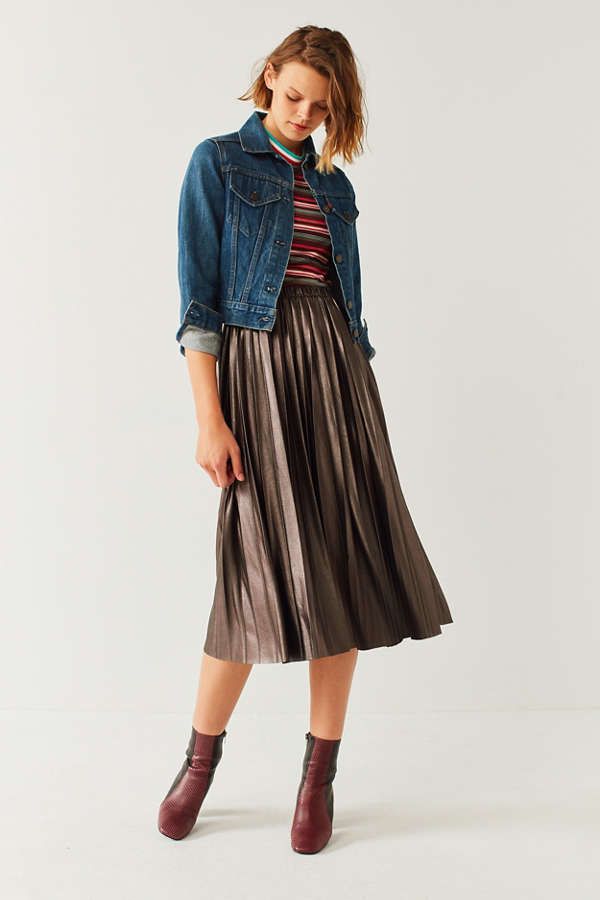 UO Metallic Pleated Midi Skirt | Urban Outfitters US