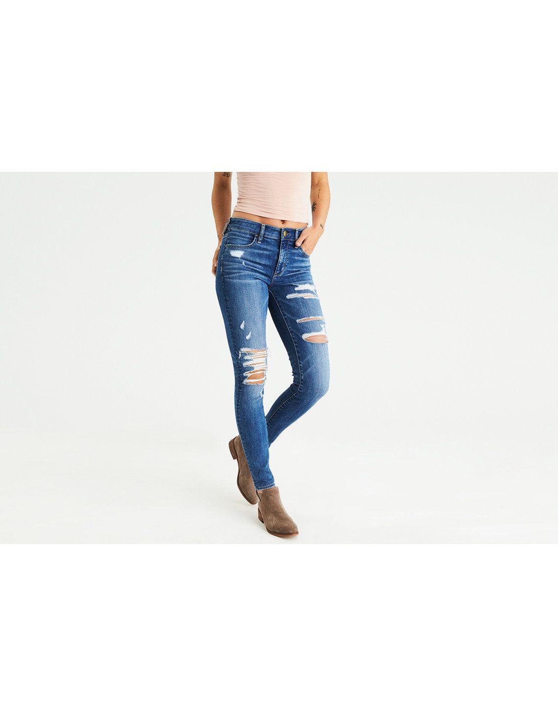AE Denim X High-Waisted Jegging, Slasher Blue | American Eagle Outfitters (US & CA)