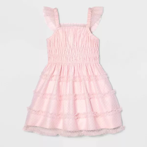 Girls' Polka Dot Tulle Tiered Dress - Cat & Jack™ Light Pink XL | Target