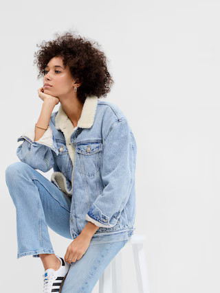 Oversized Sherpa Icon Denim Jacket with Washwell | Gap Factory