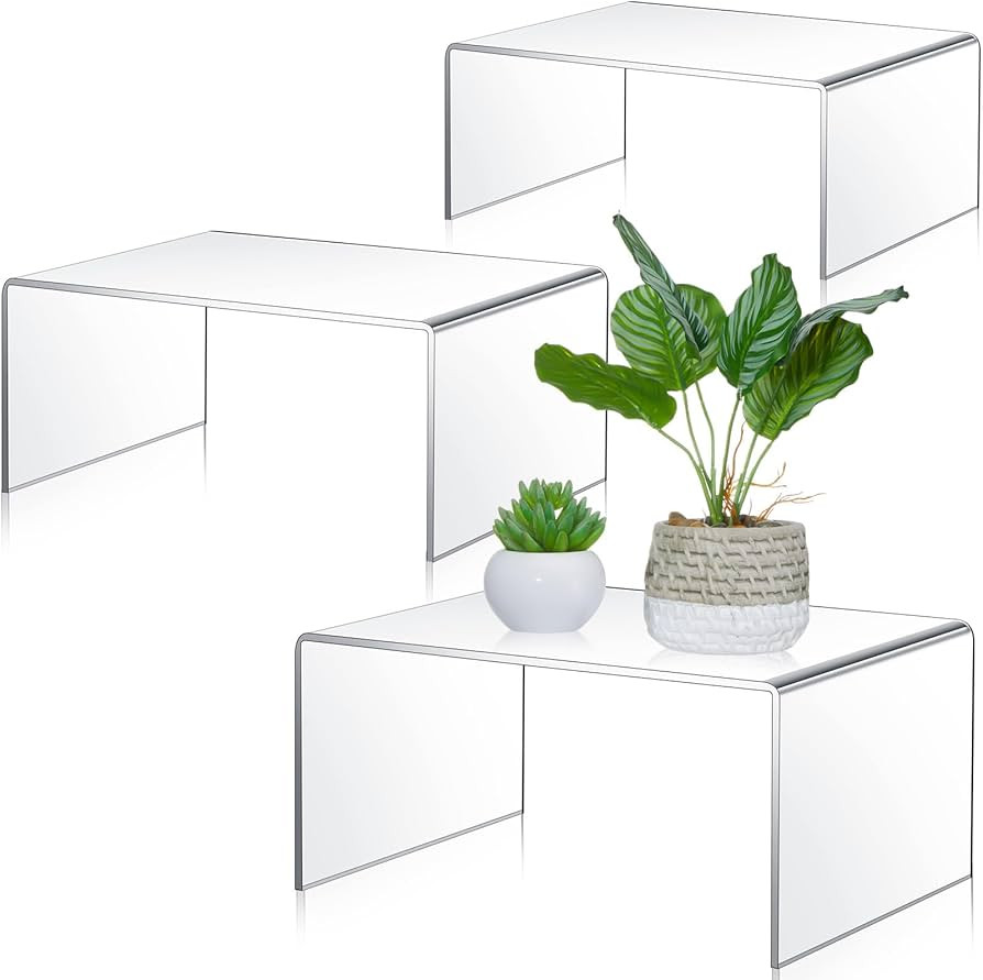 3 Pcs Extra Large 12,11,10.25 Inch Acrylic Display Risers Clear Acrylic Shelf Riser Display Stand... | Amazon (US)