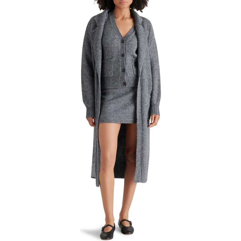 Steve Madden Marl Notched Lapel Longline Cardigan in Heather Charcoal at Nordstrom Rack, Size X-Small | Nordstrom Rack