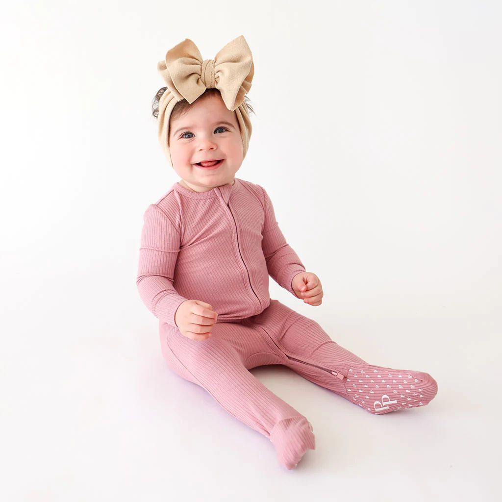 Ribbed Solid Pink Baby Convertible Sleeper | Dusty Rose Ribbed | Posh Peanut