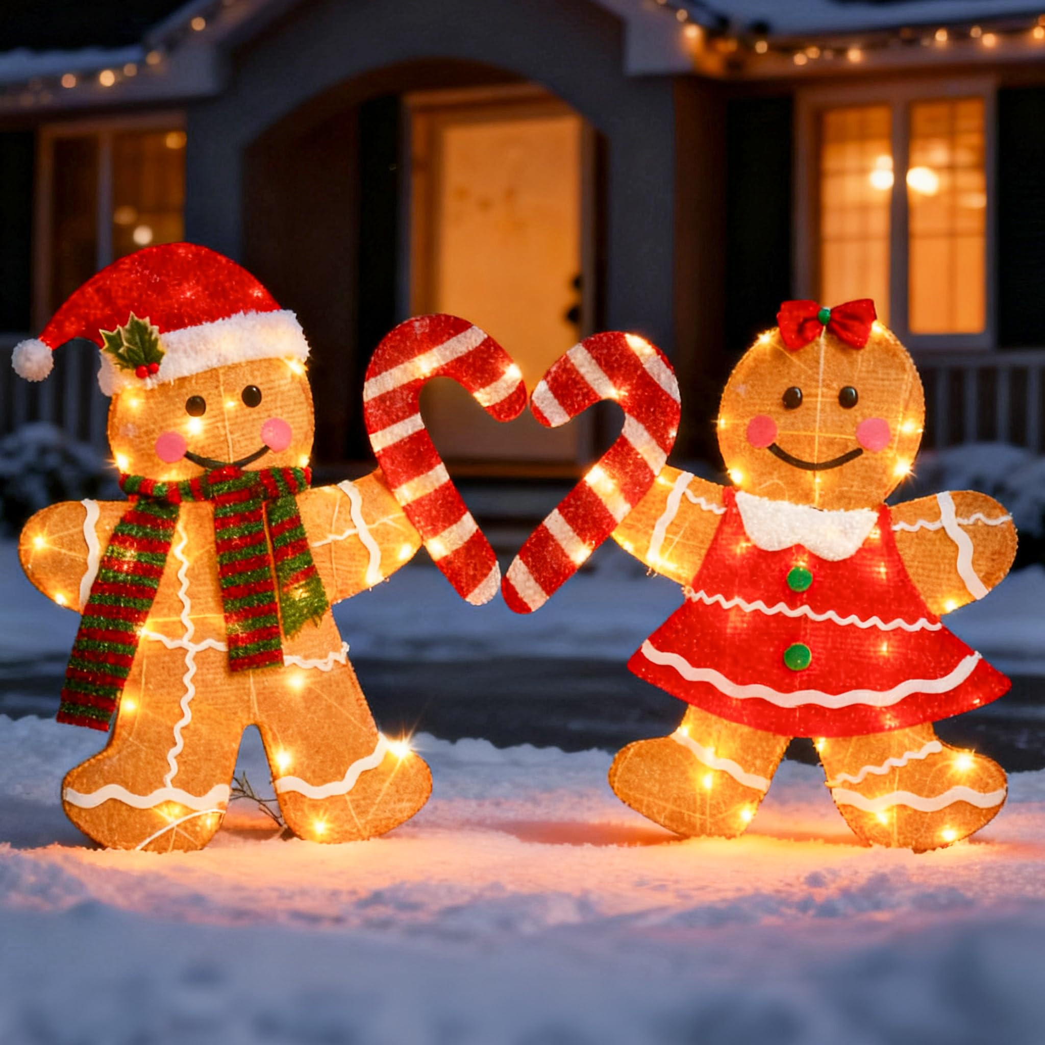 TW SHINE Christmas Outdoor Decorations Yard, Set of 2 Lighted 2D Gingerbread Man with 90 Warm Whi... | Amazon (US)