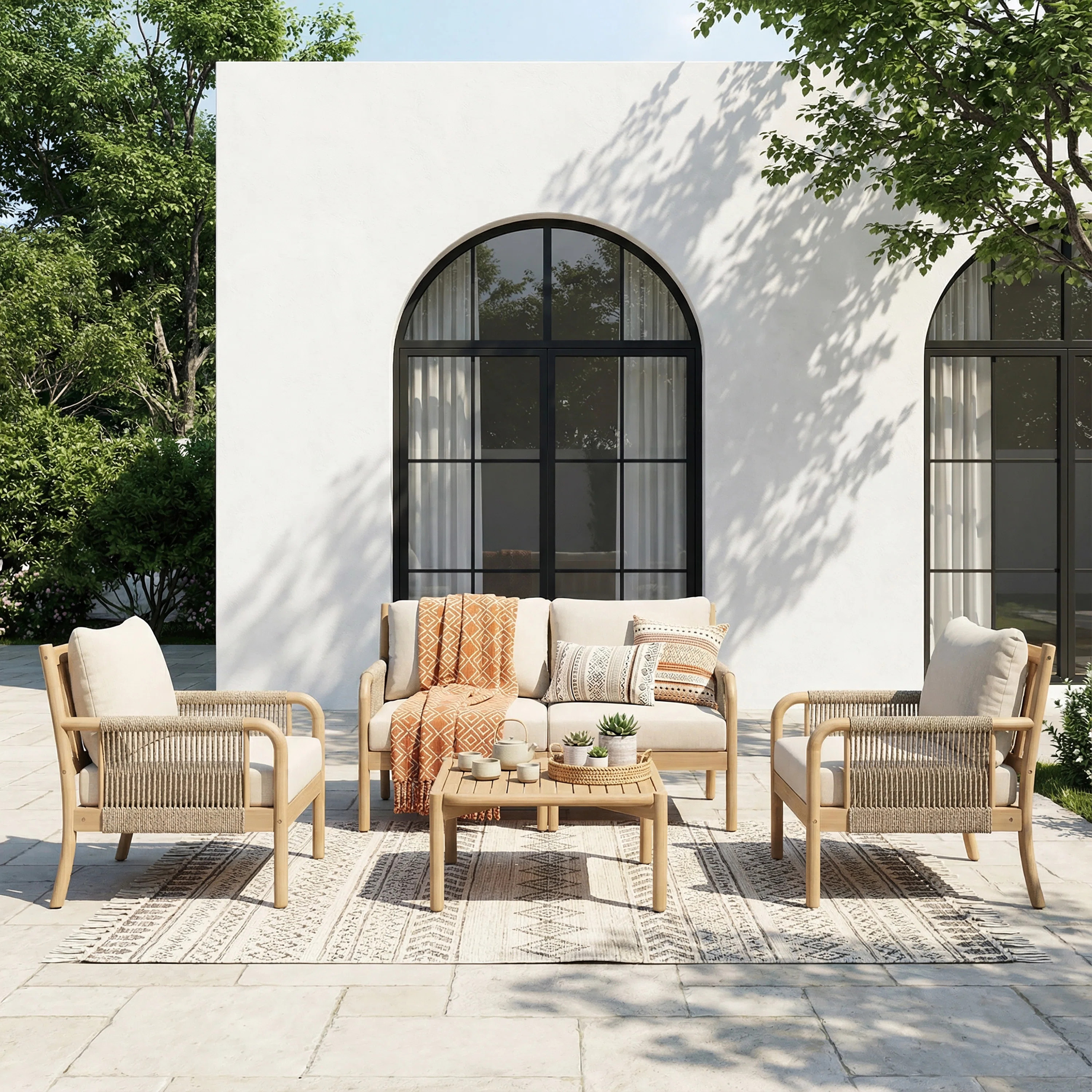 Casper Outdoor Acacia Wood Conversation Set with Coffee Table and Cushions | Wayfair North America
