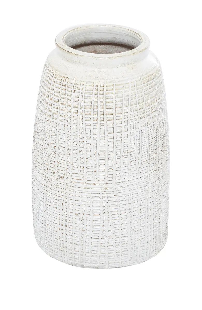 White Ceramic Carved Vase with Crosshatch Design | Nordstrom Rack