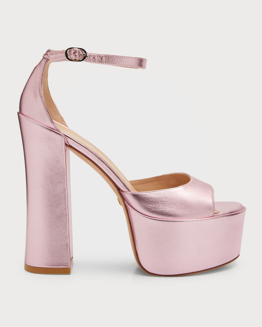 Stuart Weitzman Skyhigh Metallic Ankle-Strap Platform Pumps | Neiman Marcus