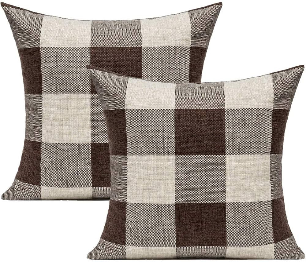 VAKADO Brown Beige Outdoor Farmhouse Buffalo Plaids Decorative Throw Pillow Covers Retro Checked ... | Amazon (US)