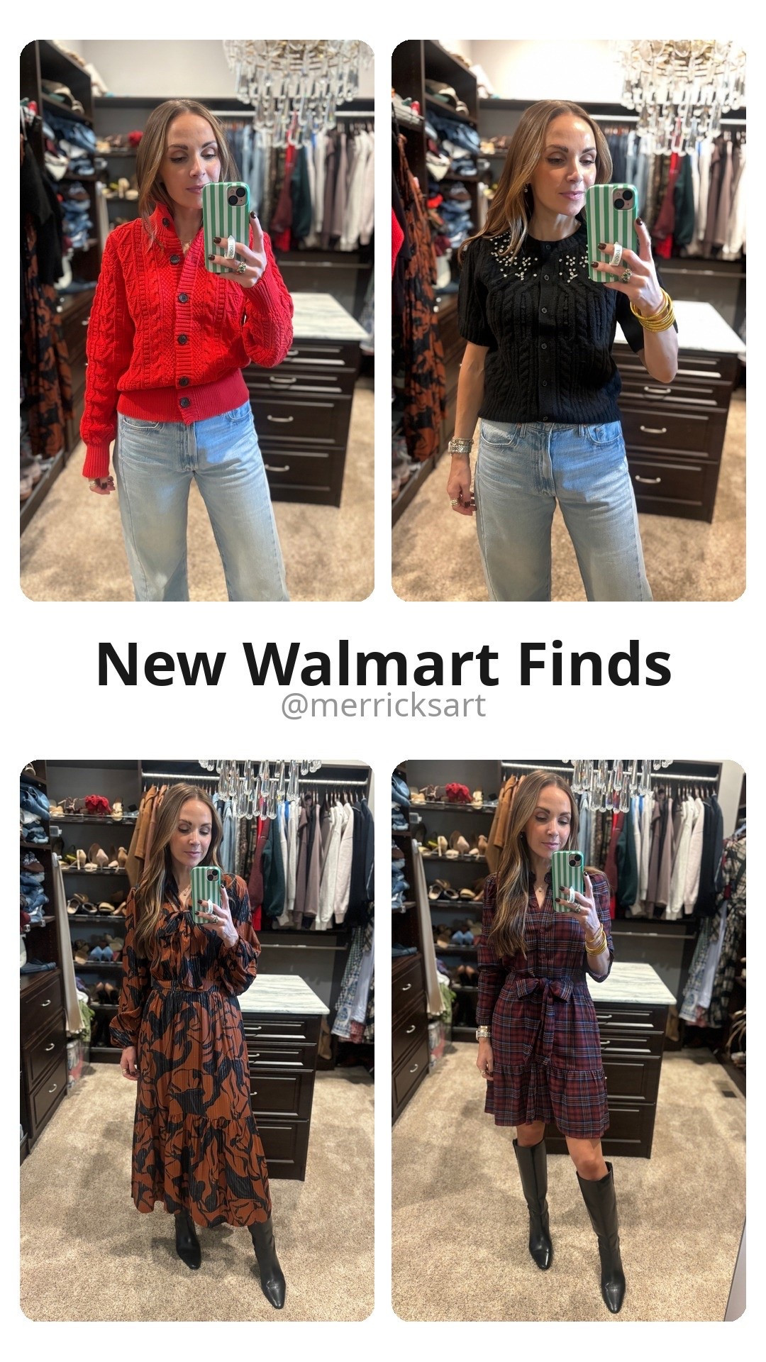 Truly can’t believe these Walmart finds! Wearing size small in the dresses and black top, size medium in the red sweater! #WalmartPartner #WalmartStyle @Walmart