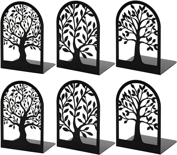 Metal Bookends for Shelves Decorative, Tree Stopper for Heavy Books, Black Ends to Hold Books for... | Amazon (US)