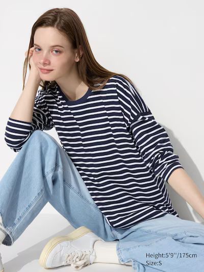 Smooth Cotton Oversized T-Shirt | Striped | UNIQLO (US)