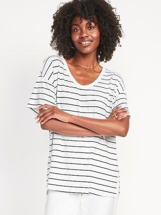 Short-Sleeve Luxe Oversized Scoop-Neck Striped Tunic T-Shirt for Women | Old Navy (US)