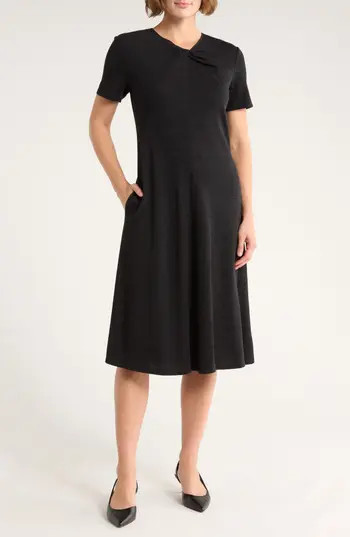 Theory Twisted Midi Fit & Flare Dress in Black Melange at Nordstrom Rack, Size X-Large | Nordstrom Rack