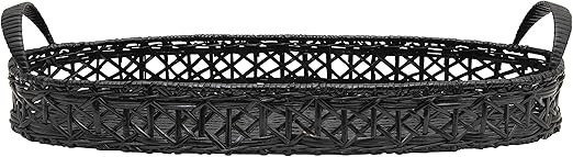Creative Co-Op Decorative Hand-Woven Rattan Handles, Black Tray | Amazon (US)