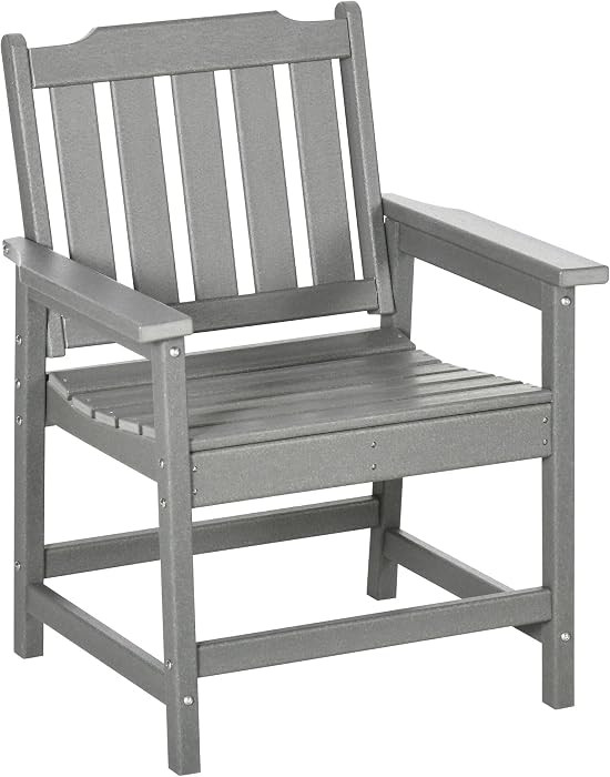 Plastic Outdoor Dining Chair Comfortable Slatted Back and Armrests Gray UV-Resistant Heavy-Duty D... | Amazon (US)