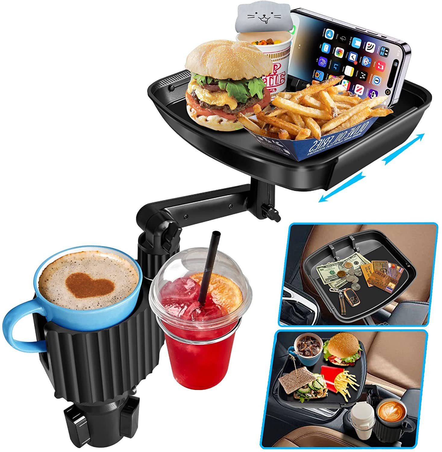 Car Cup Holder Expander Tray,Detachable Car Table Adjustable Food Car Tray for Eating with Expan... | Amazon (US)
